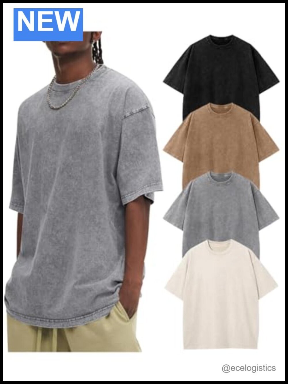 Men's Oversized Acid Wash Cotton T-Shirts Short Sleeve Baggy Tees Retro Vintage